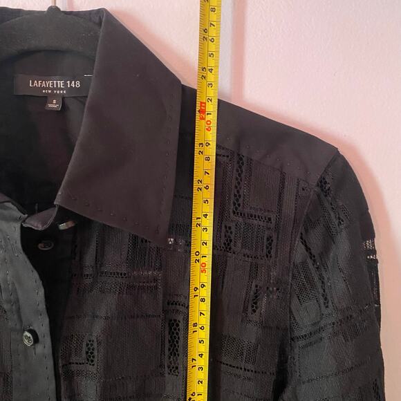 Lafayette 148 Black Translucent Long Sleeve Blouse Cotton Blend Women size Small - Picture 11 of 12